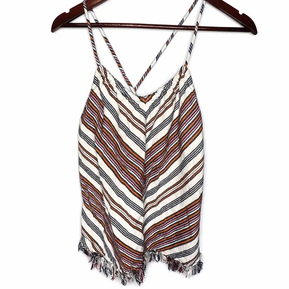 Hippie Laundry Boho Chevron Fringe Tank Top Size M 100% Cotton Striped Festival - Picture 3 of 7